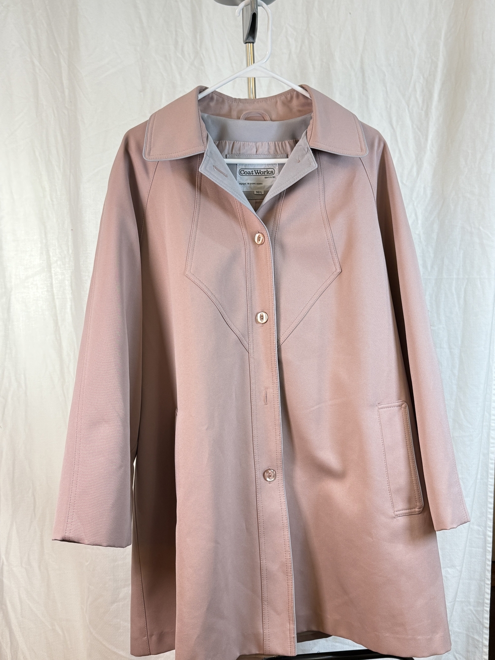 Vintage 90s Coat Works Women's Dusty Pink Button-Front Trench Coat sz 16.5